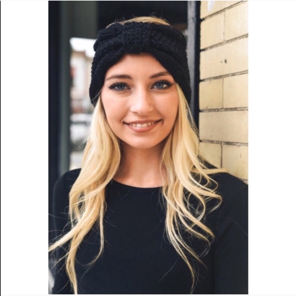 Black Chunky Knit Bow Headband